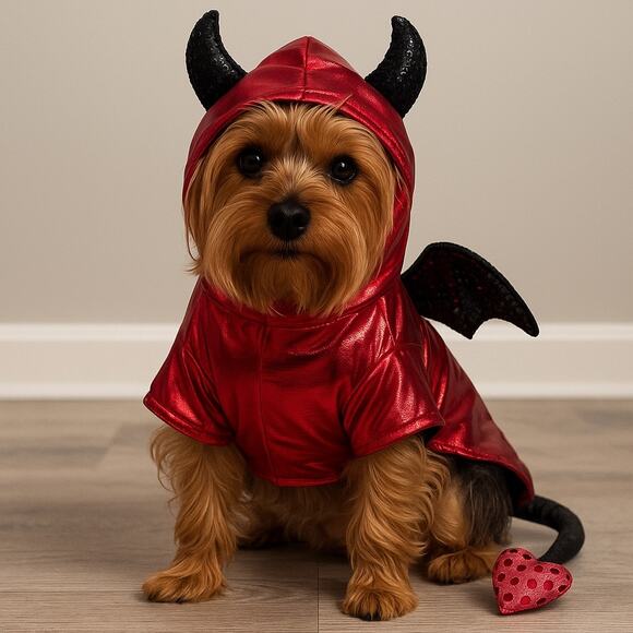 Top Paw Little Devil Metallic Pet Costume Red & Black Small Dog Halloween Outfit - Picture 1 of 16
